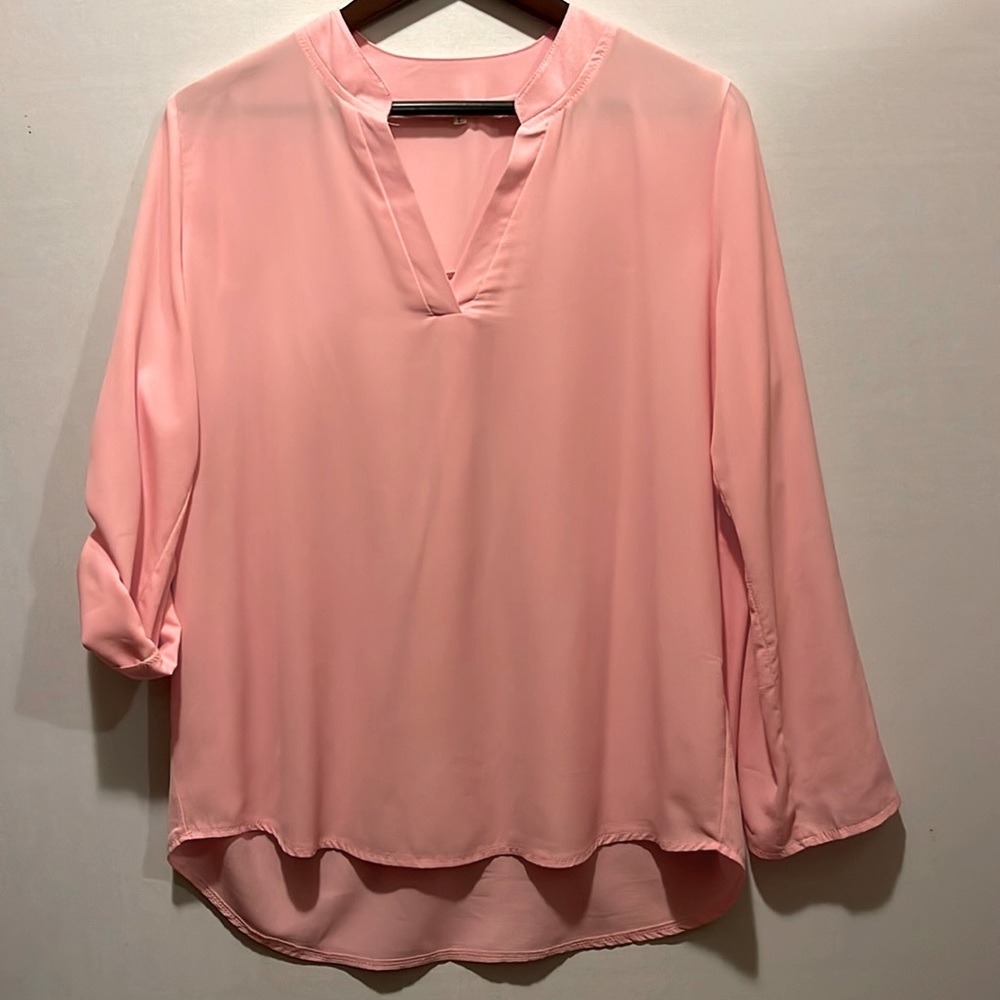 Pink Blouse w/ Tie-Up Sleeves V- Neck
